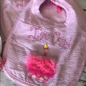 Mud-Pie Birthday Bib Pink seersucker I’m one